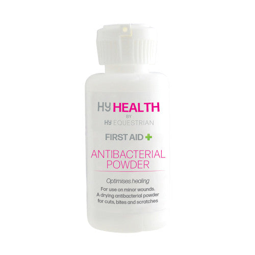 Hy Health by Hy Equestrian antibacterial powder bottle on a white background