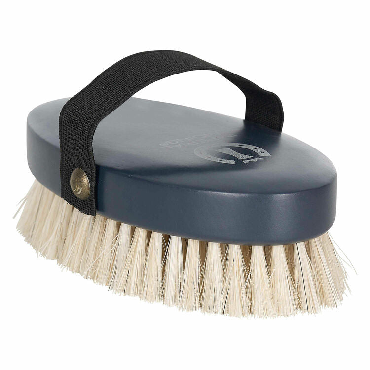 Nubuck brush with black handle and bristles on a white background
