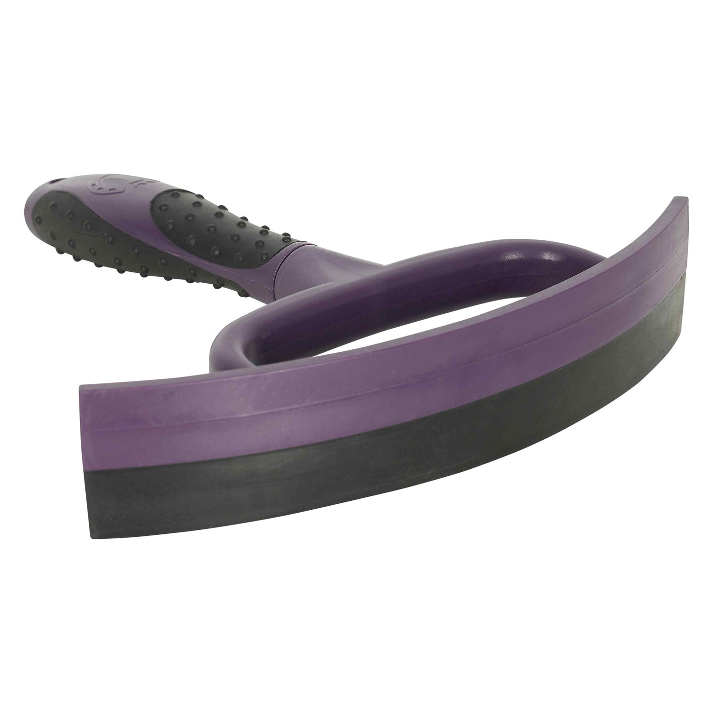 Purple and black rubber sweat scraper on a white background