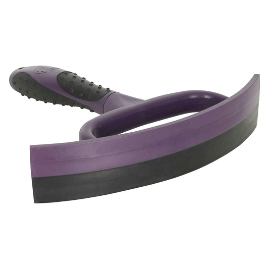 Purple and black rubber sweat scraper on a white background