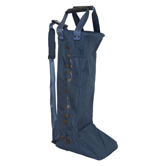 Navy bootsbag with gold HV Polo logo on a white background