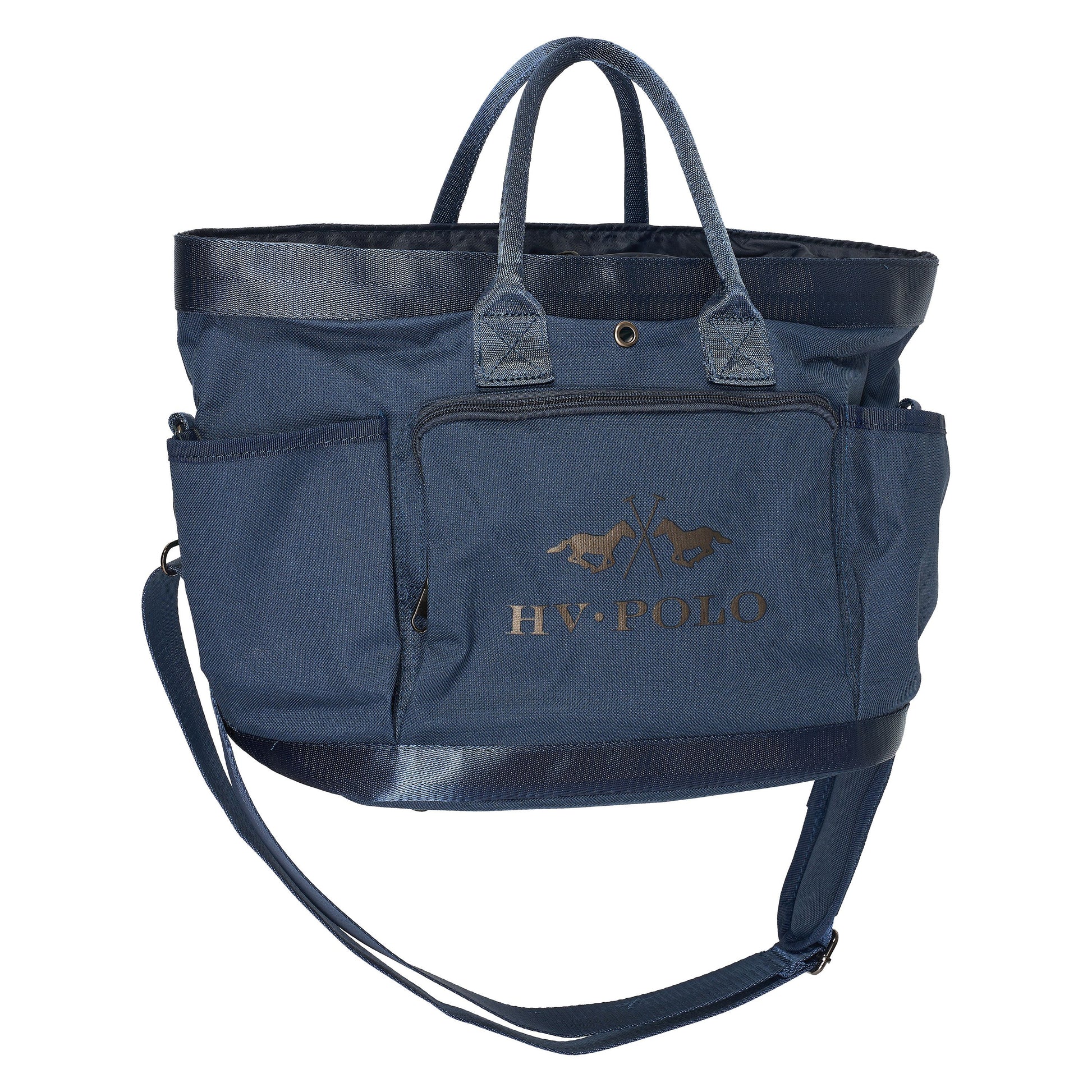 Navy HV Polo grooming bag on a white background