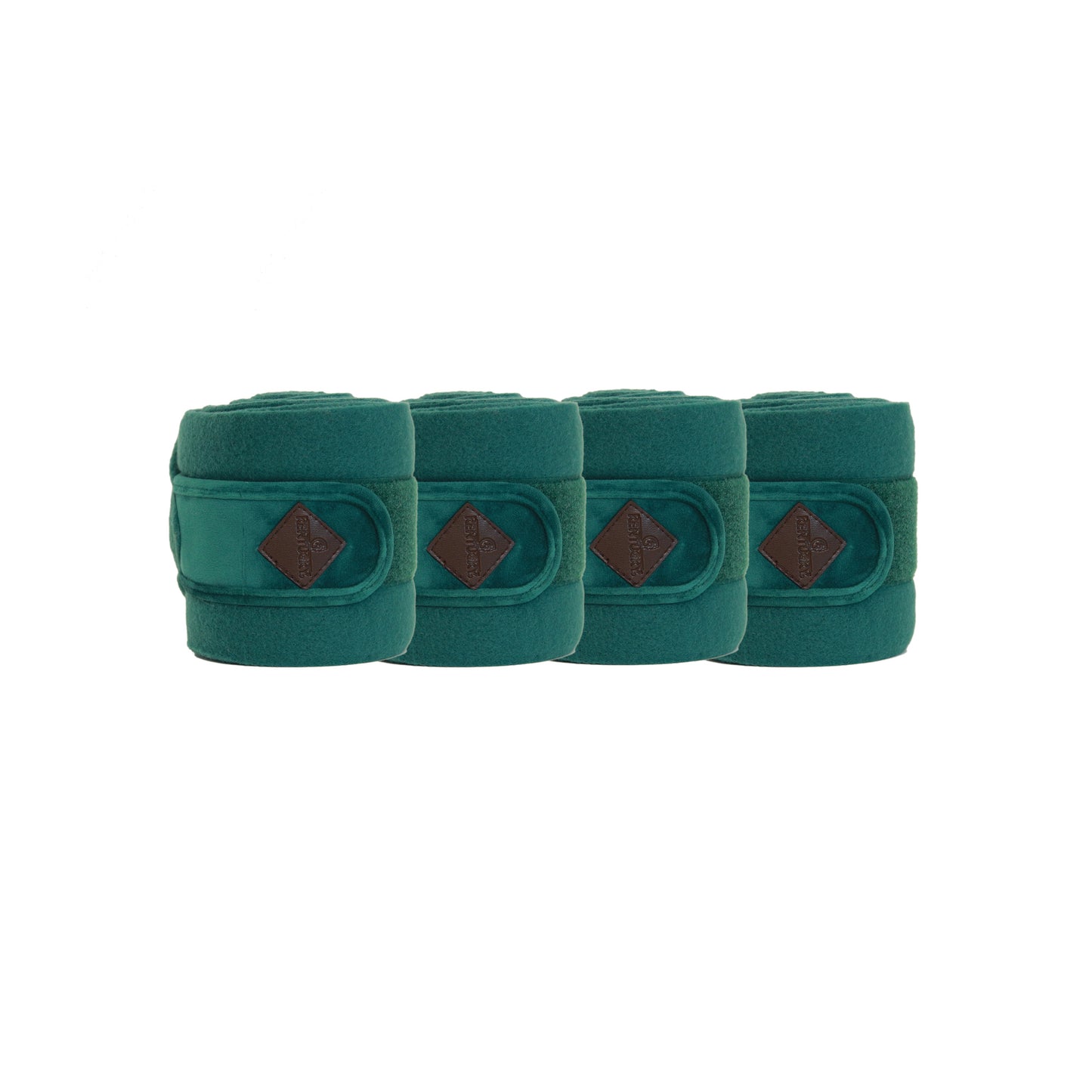 Four green protective wraps with brown diamond pattern on a white background