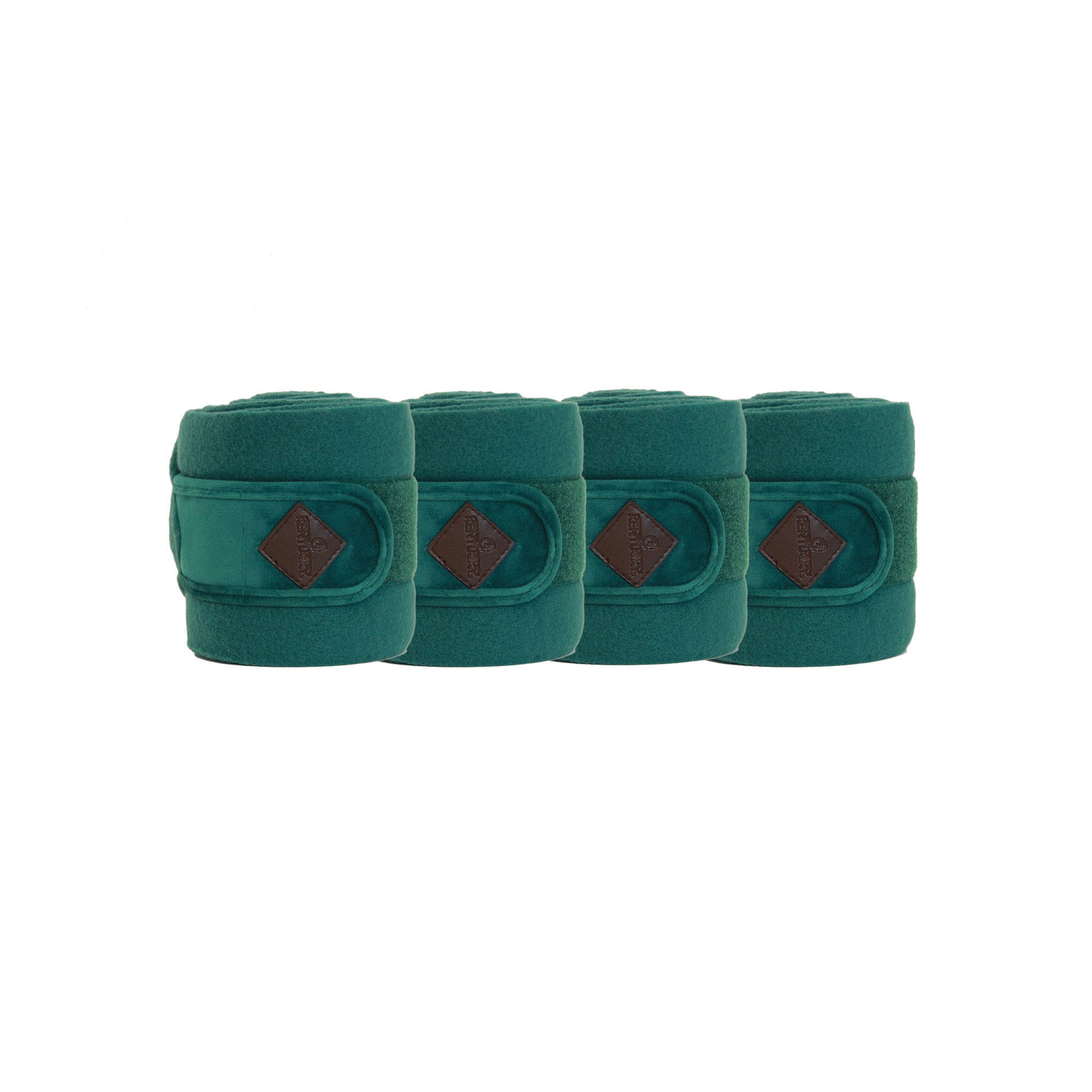 Four green protective wraps with brown diamond pattern on a white background