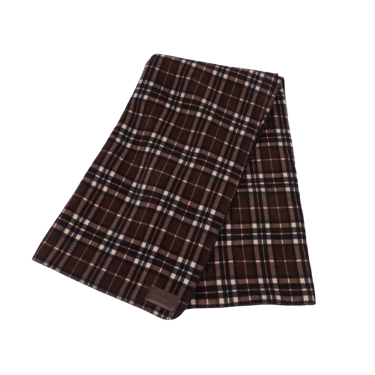 Checked fleece rug folded over on a white background