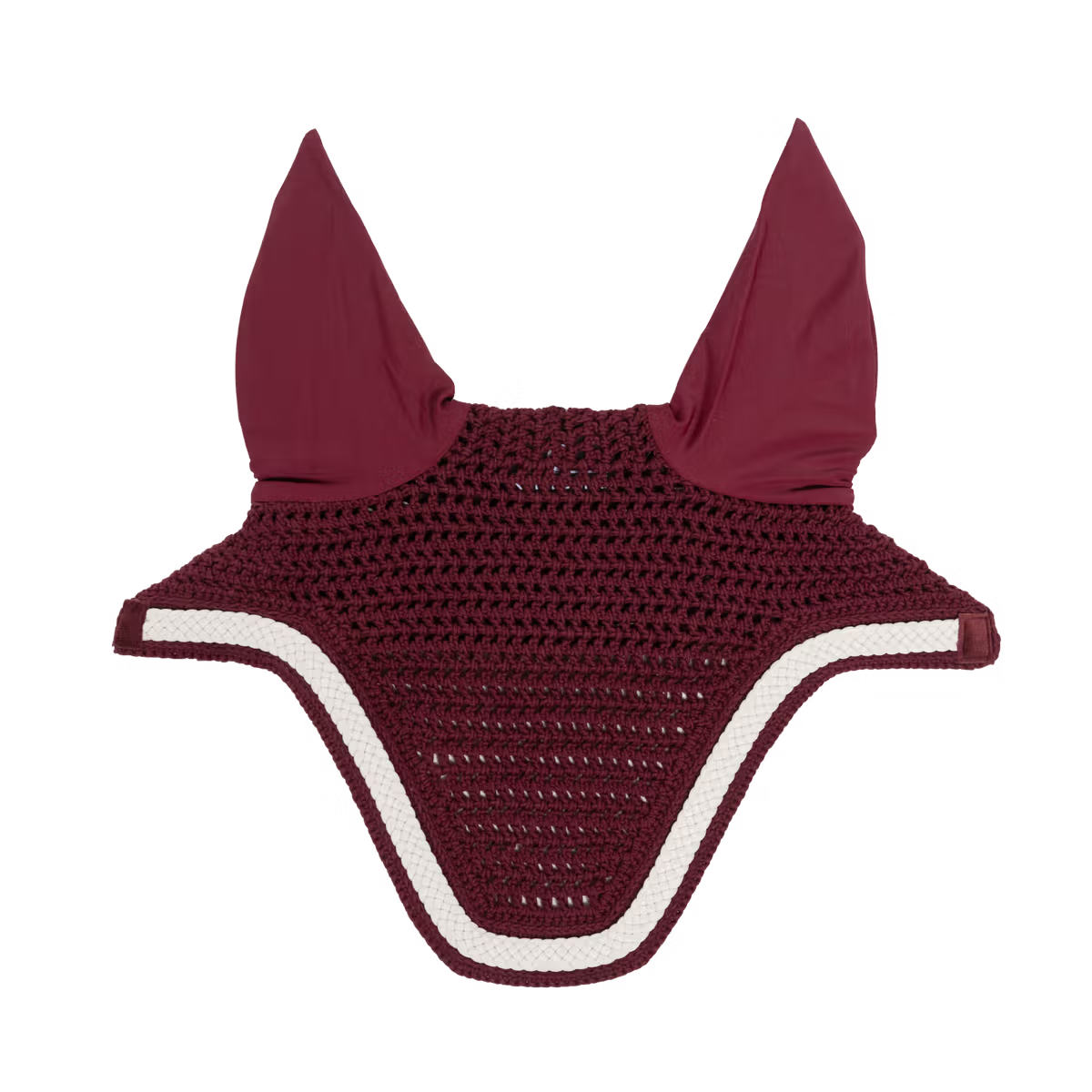 Maroon fly veil with white trim on a transparent background