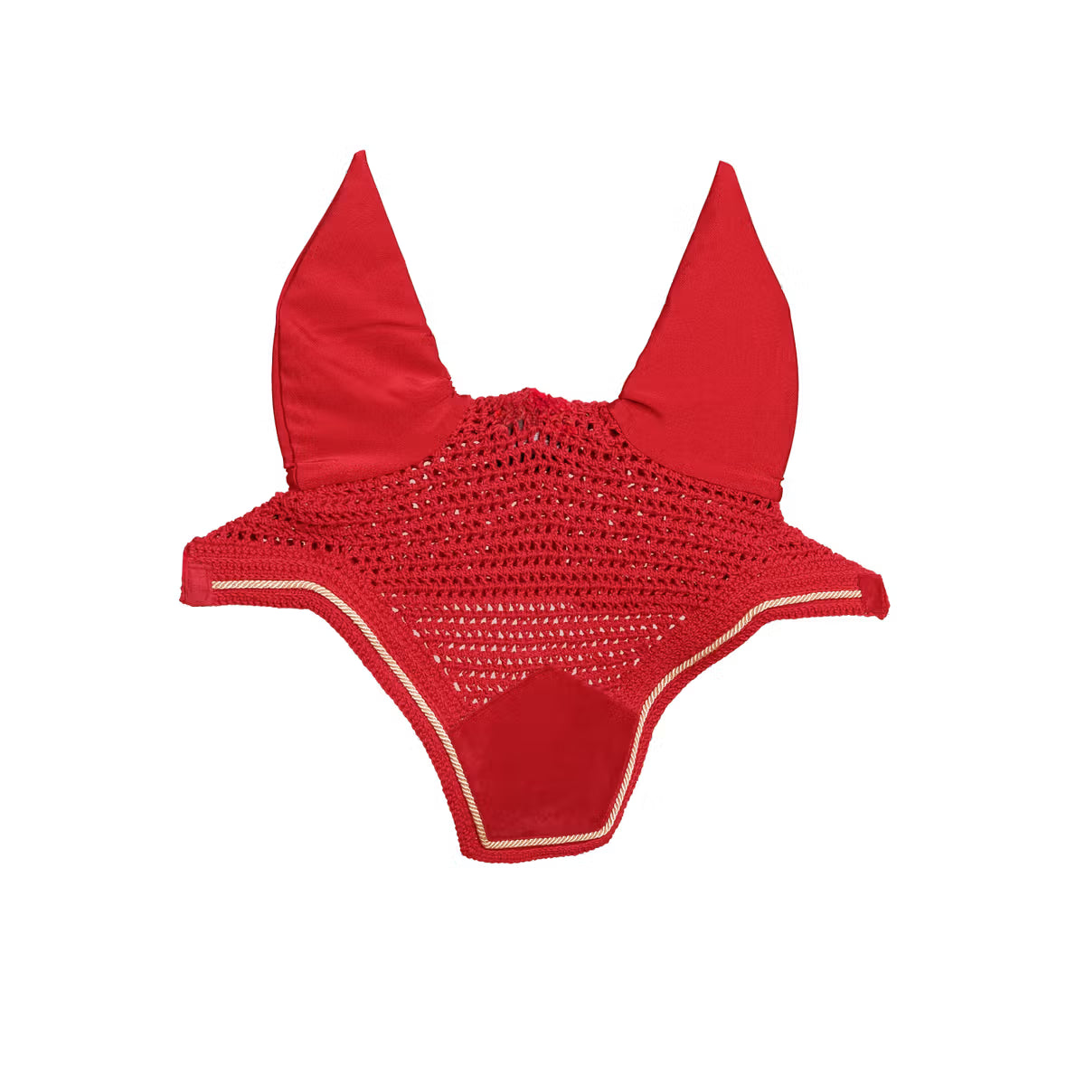 Red woven fly veil on a white background