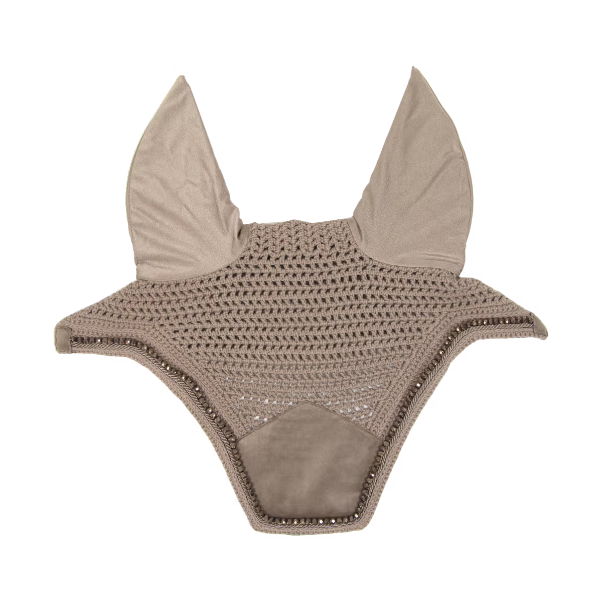 Crocheted beige ear bonnet on a transparent background