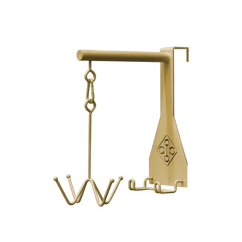 Gold bridle hook on a white background