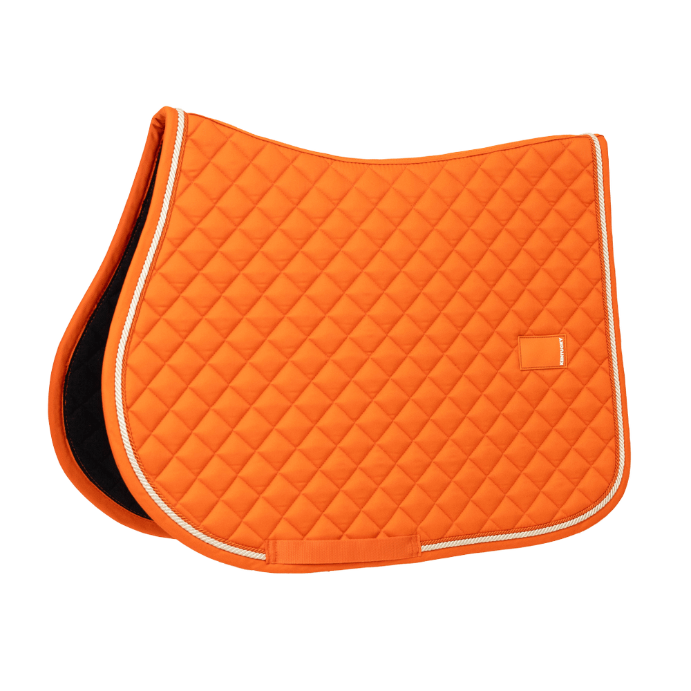 orange saddle pad with white trim on a transparent background