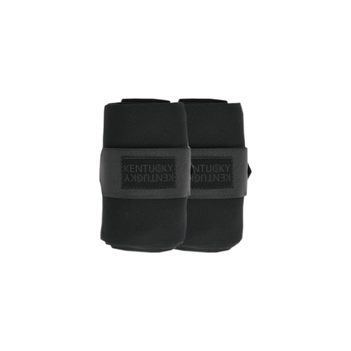 Two black booties with 'Kentucky' branding on a white background