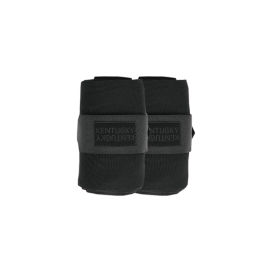 Two black booties with 'Kentucky' branding on a white background