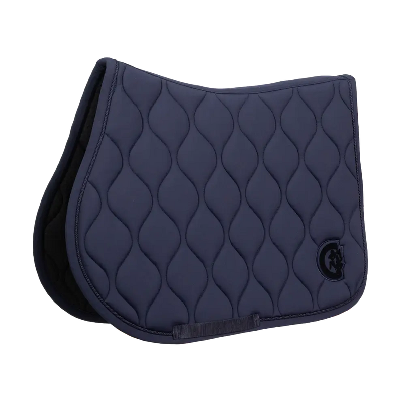 Navy blue quilted saddle pad on a white background