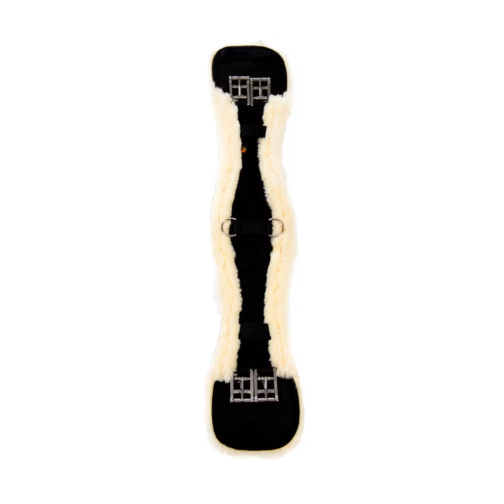 Black and white horse girth with fur on a transparent background