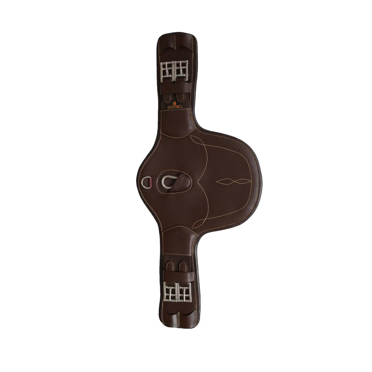 Brown leather gun holster with brand logo on a white background
