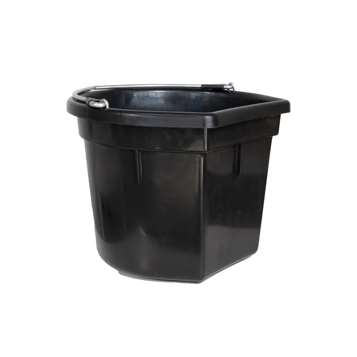 Black plastic bucket on a white background