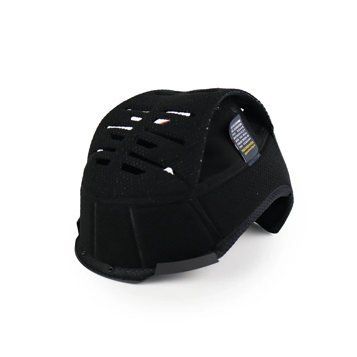 Black helmet interior with white ventilation slits on a white background