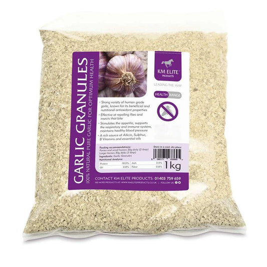 Package of Garlic Granules with a purple label on a white background