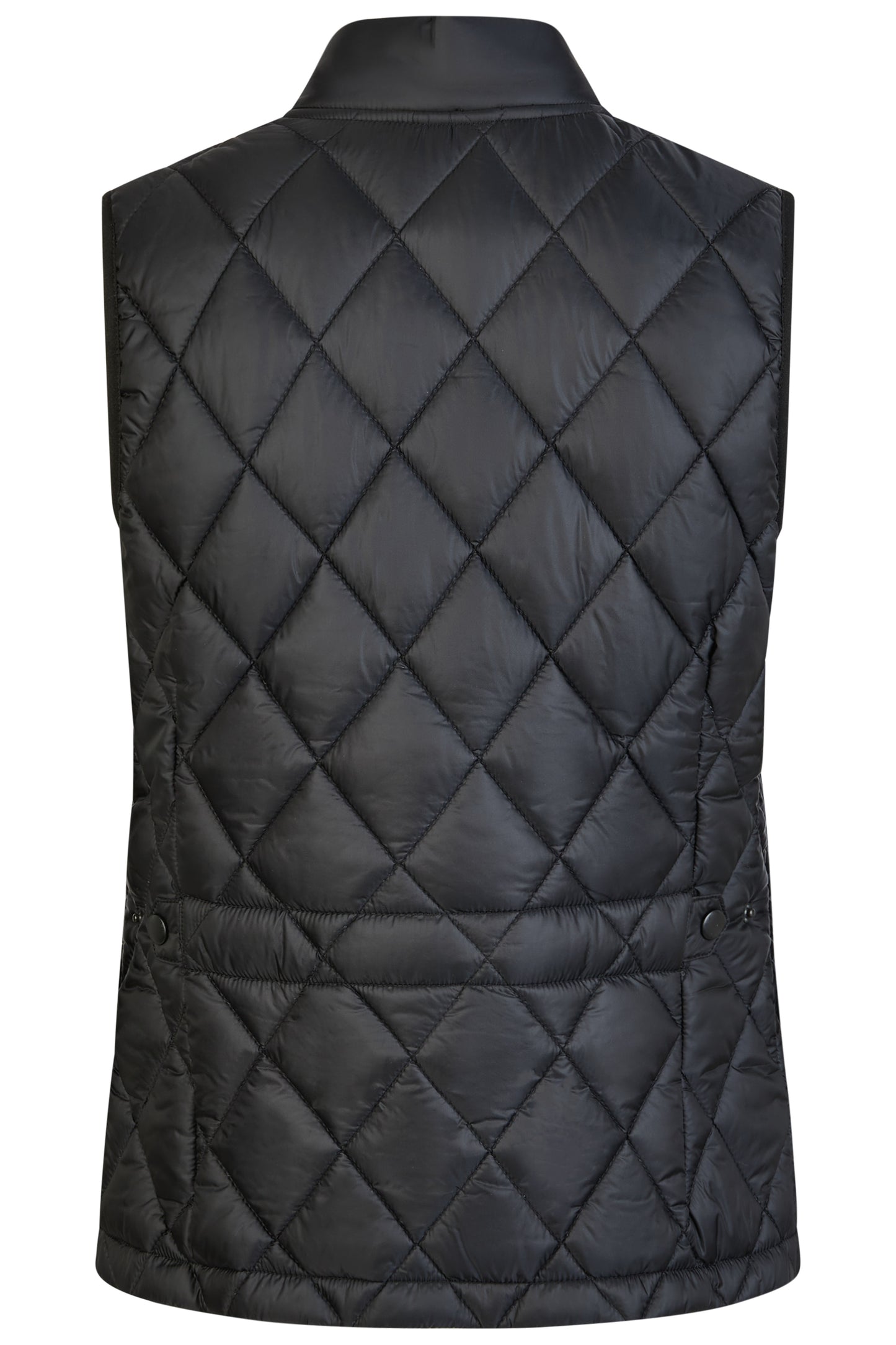 Black quilted vest on a white background