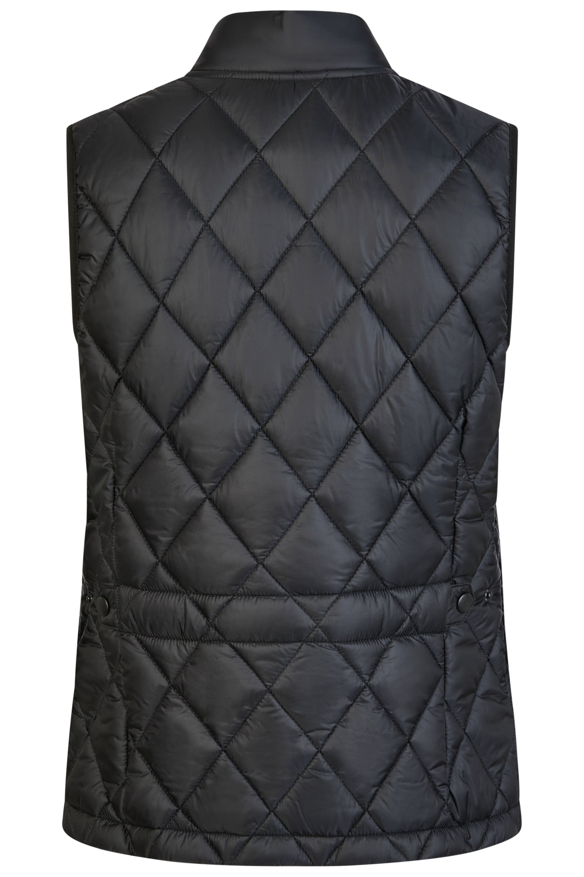 Black quilted vest on a white background
