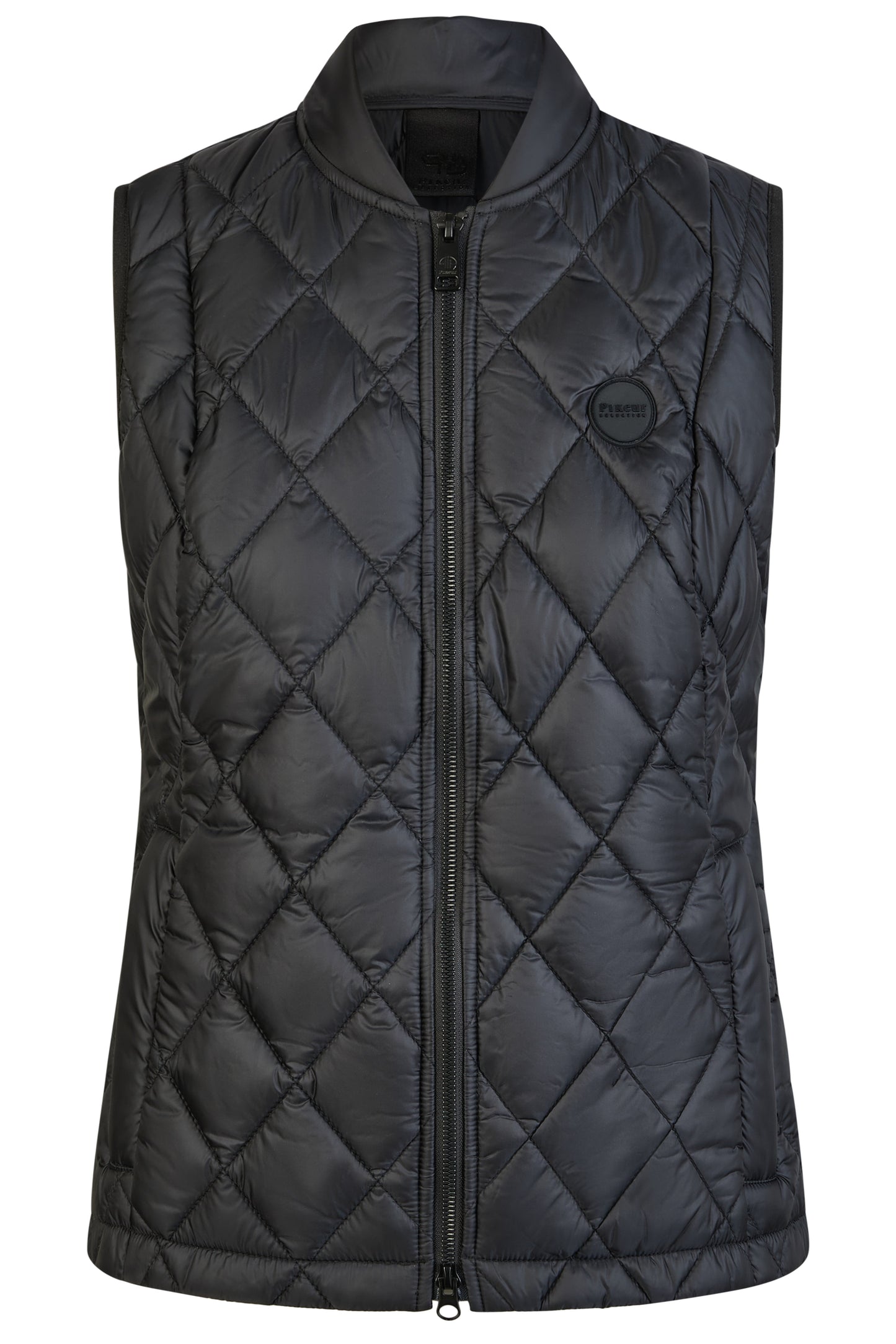 Black quilted vest on a white background