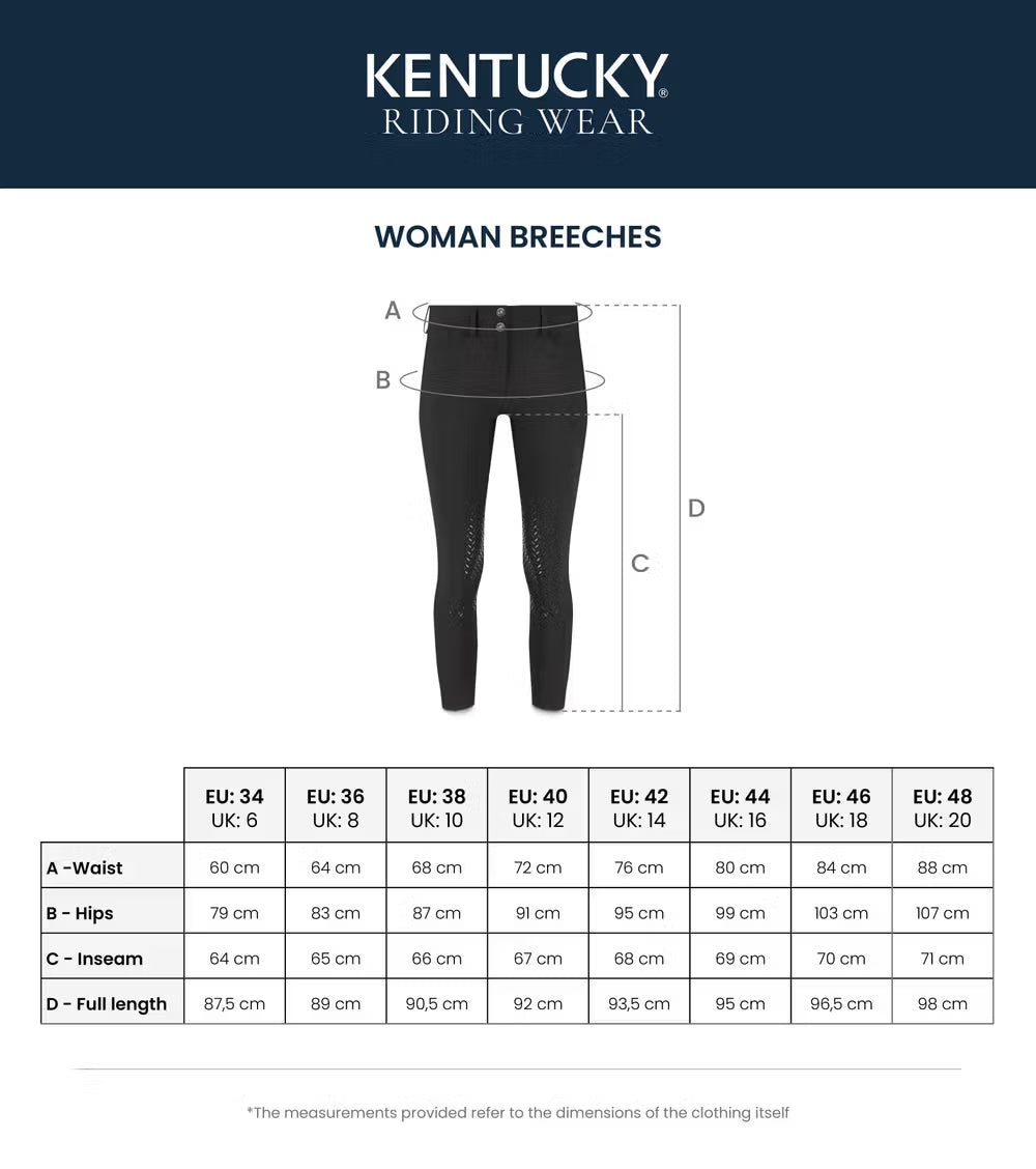 Size chart for Kentucky ladies breeches