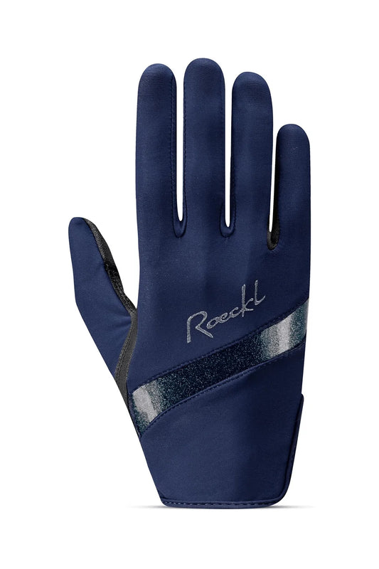 Black glove with reflective strip and Roeckl branding on a white background