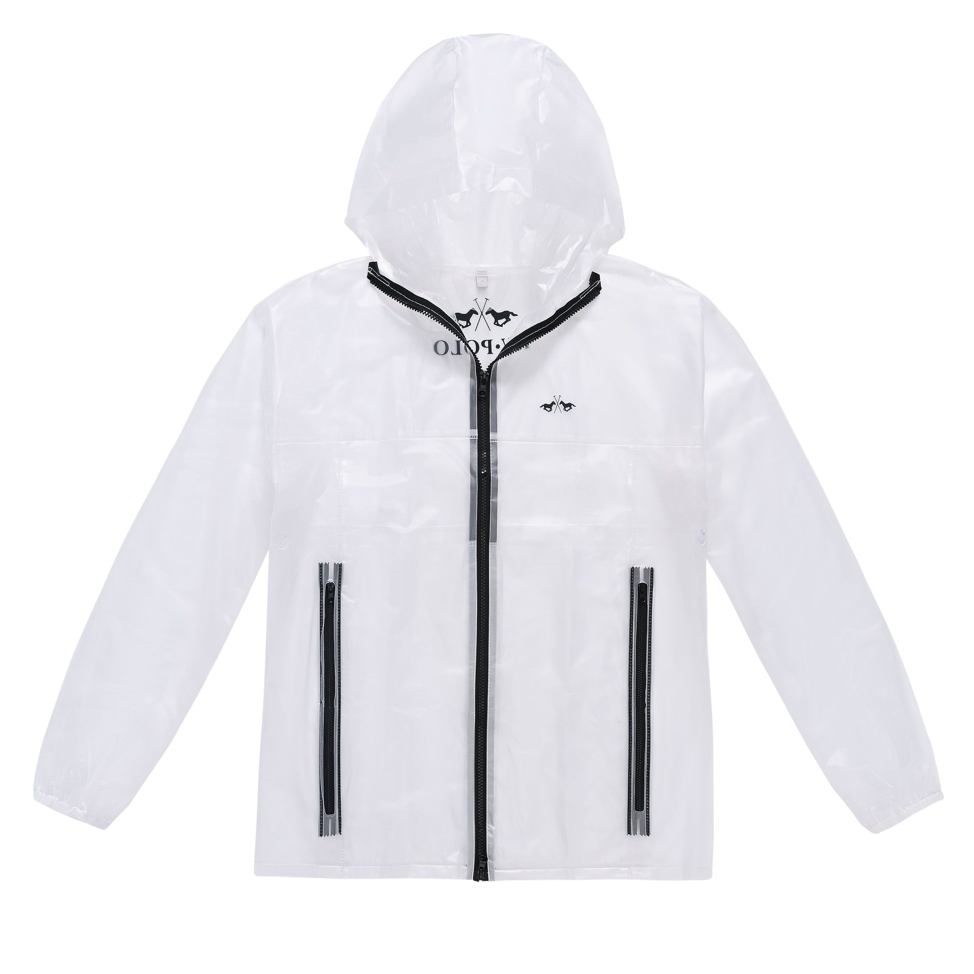 Transparent rain jacket on a white background
