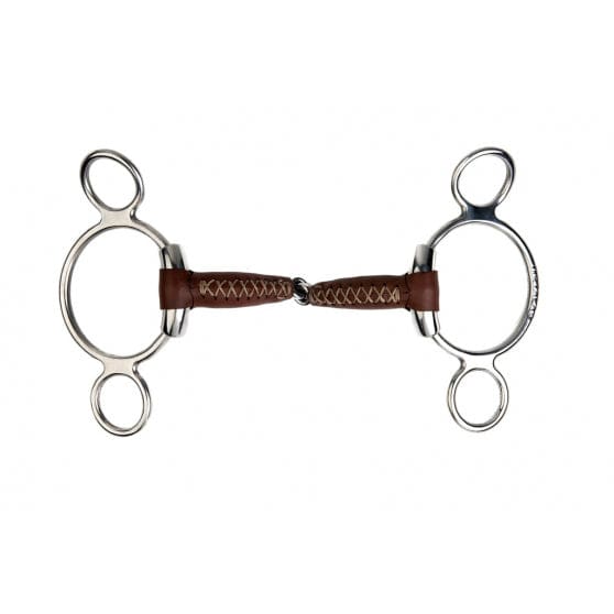 Boomerang Equestrian - Metalab 3 Ring Gag Bit Leather Covered