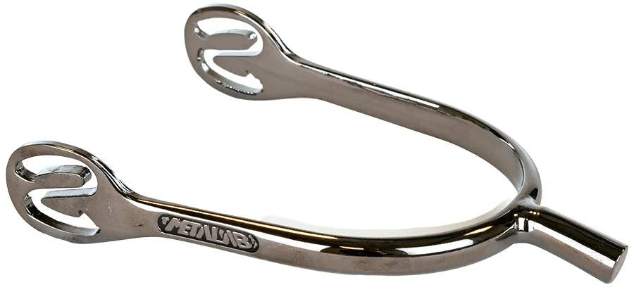 Metallic spur with branding on a white background