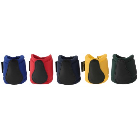 Five colorful protective toy pony boots arranged in a row on a white background