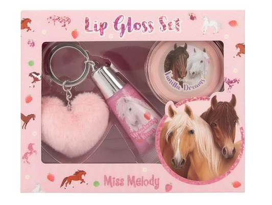 Miss melody lip gloss set on a white background 