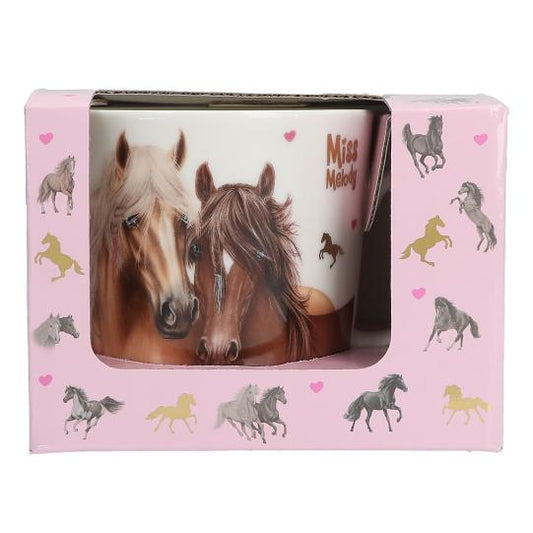 Mug with horse design in a pink box with horse illustrations