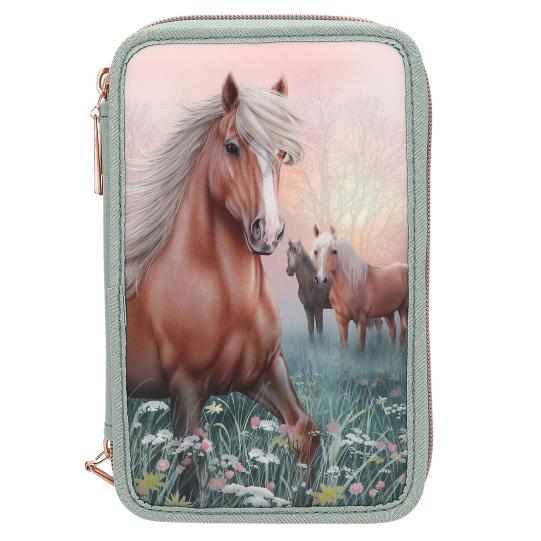 Rectangular pouch with horse design on a white background