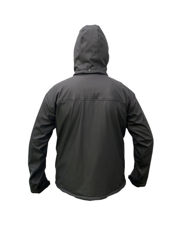 Black hooded jacket on a white background