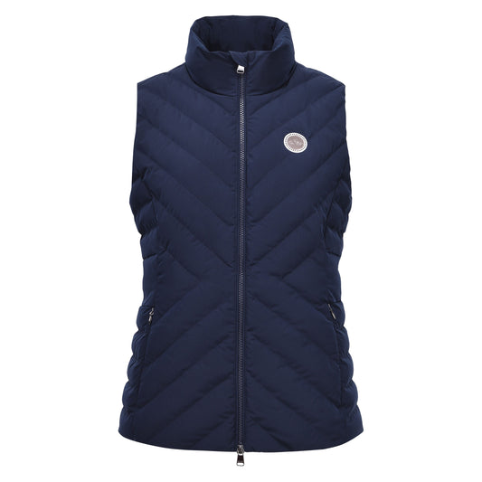 Navy gilet on a white background