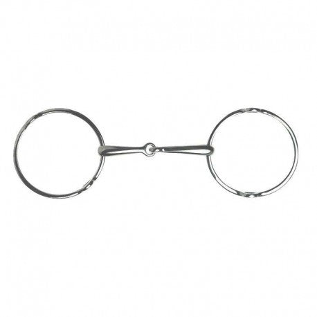 Metal horse bridle bit on a white background