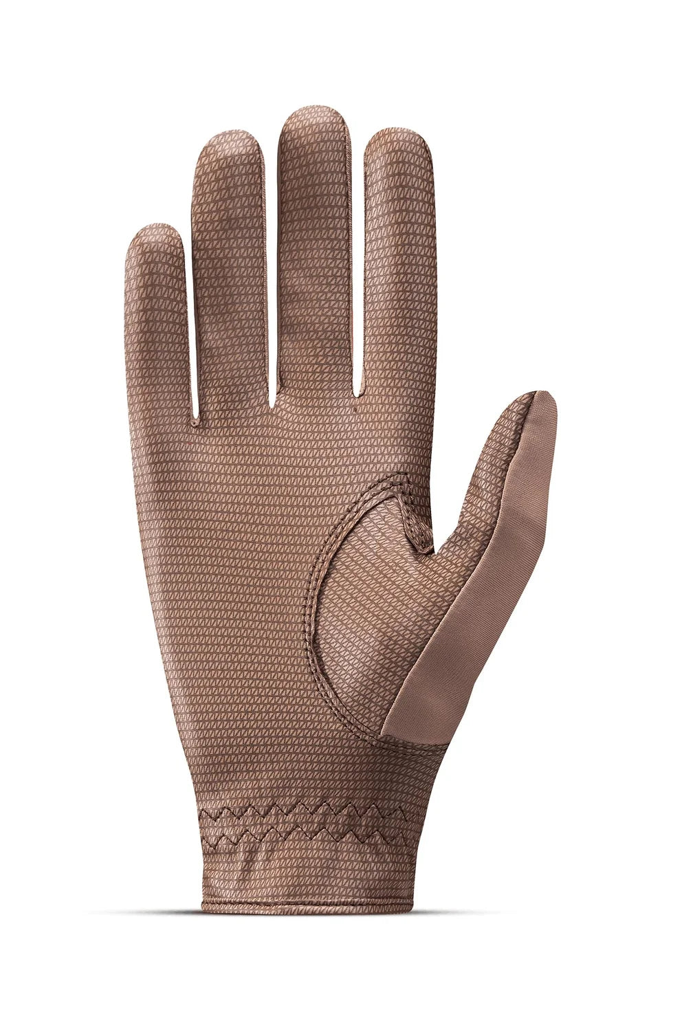 A single textured glove in a warm taupe-brown color, shown from the back on a clean white background.