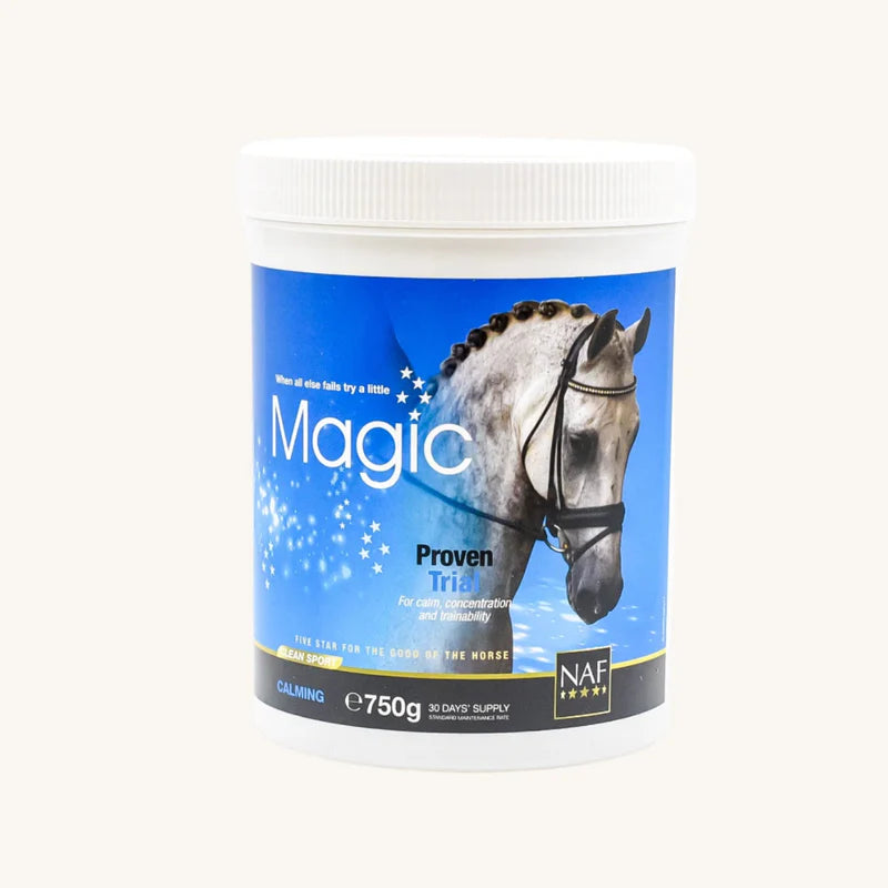 Container of NAF Magic for horses on a white background