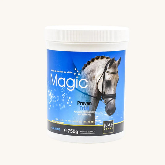 Container of NAF Magic for horses on a white background