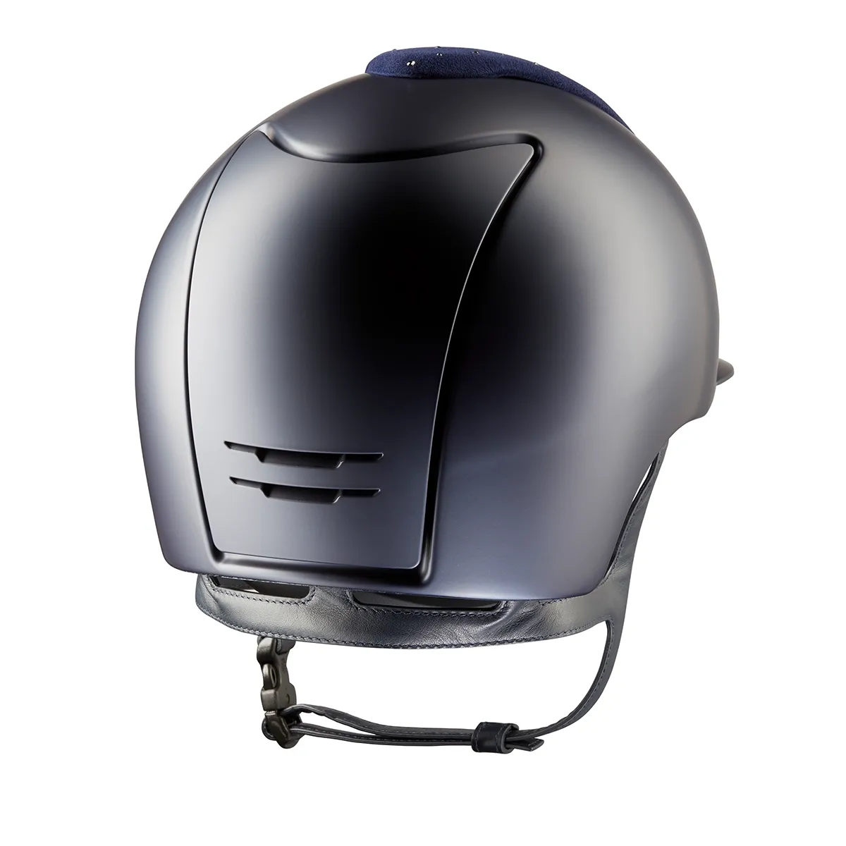 Navy riding helmet on a white background