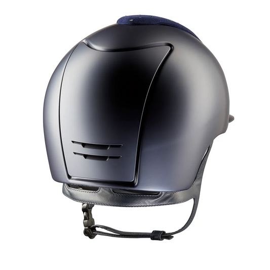 Navy riding helmet on a white background