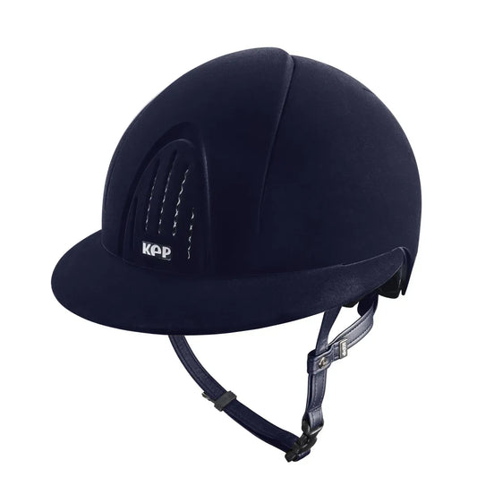 Navy riding helmet on a white background