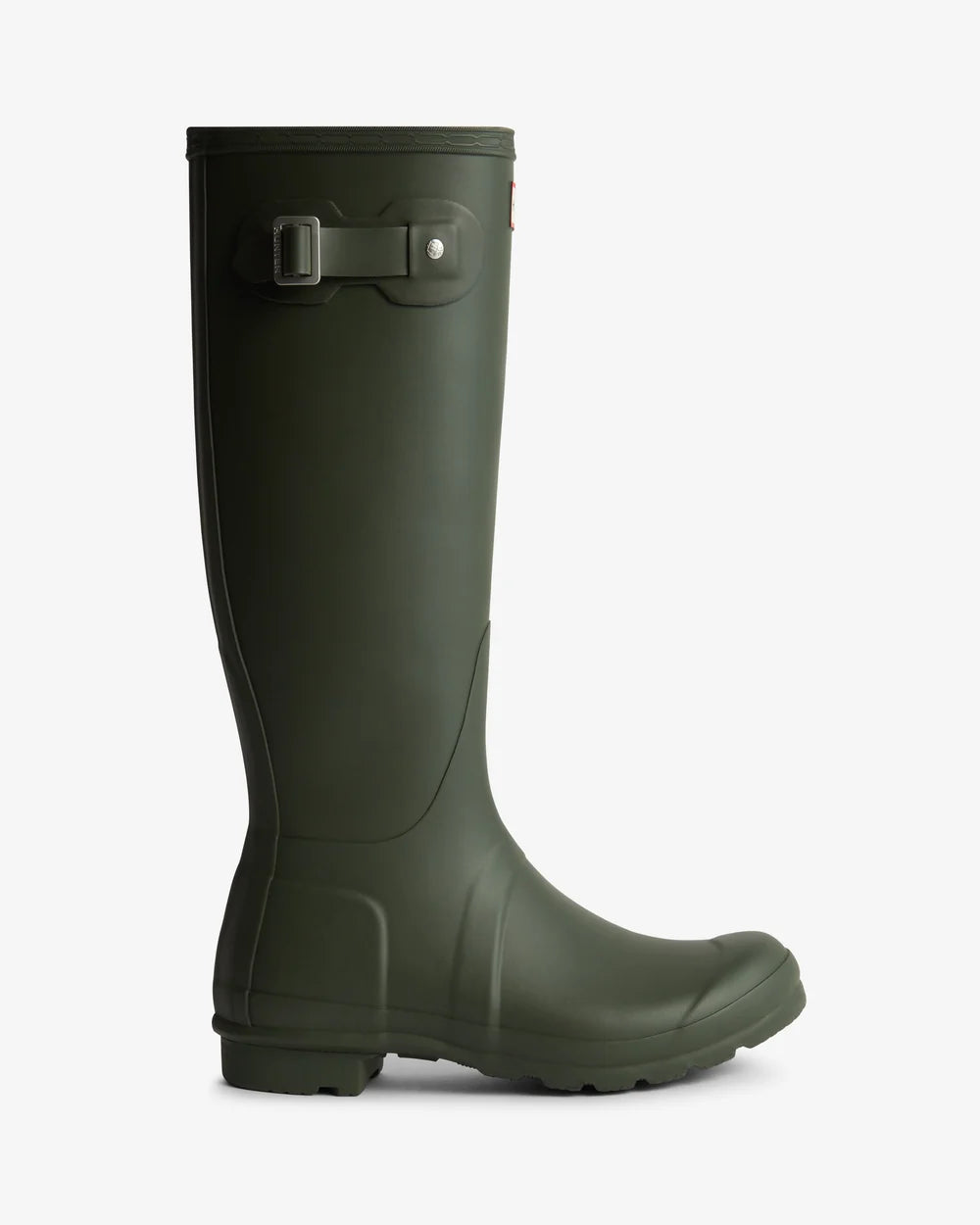 Green rain boot on a white background