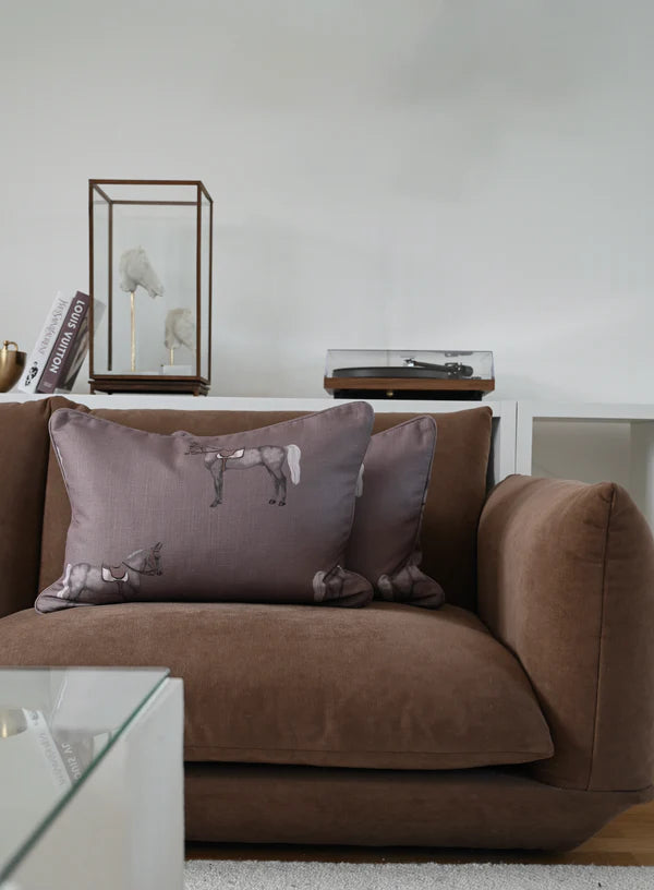 Brown cushions on a brown sofa