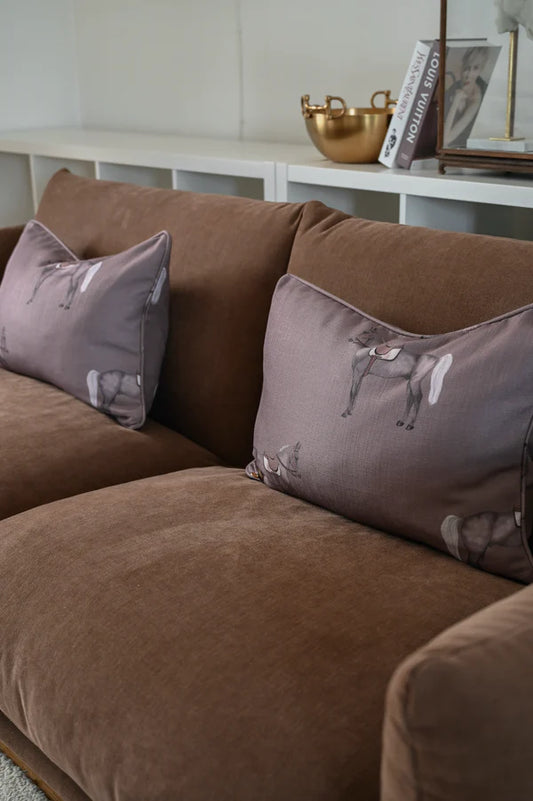 Brown cushions on a brown sofa