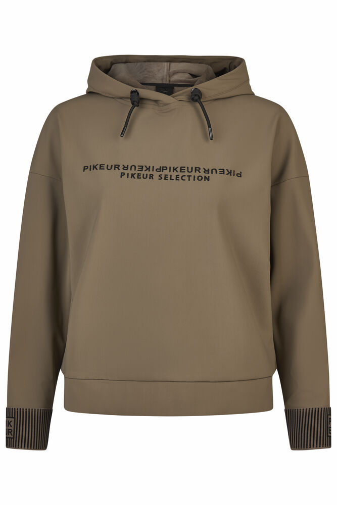 Brown hoodie with black text on a white background