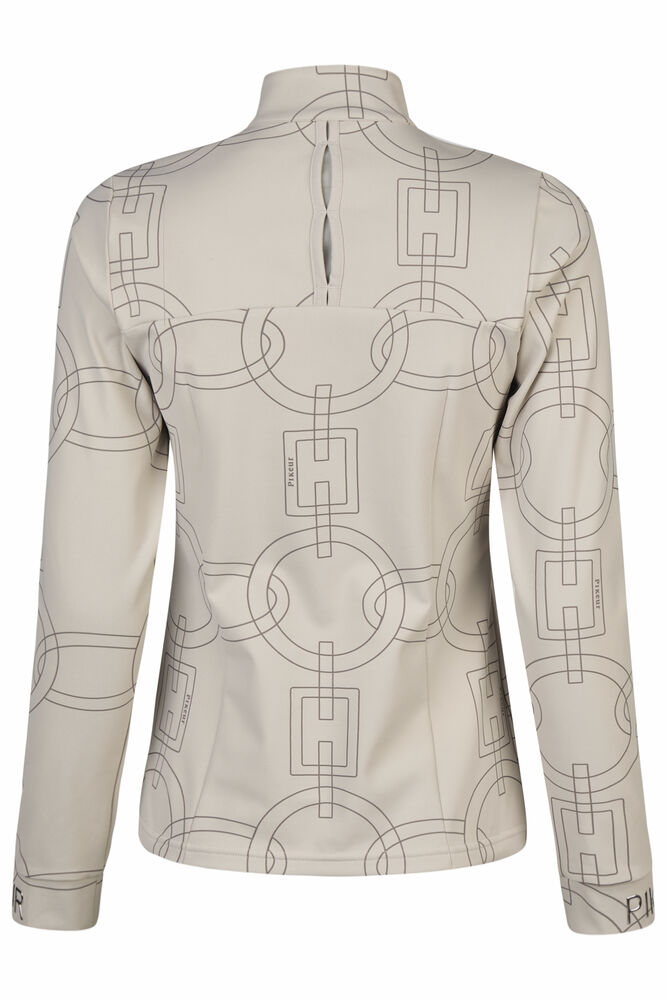 Beige long-sleeve shirt with geometric pattern on a white background