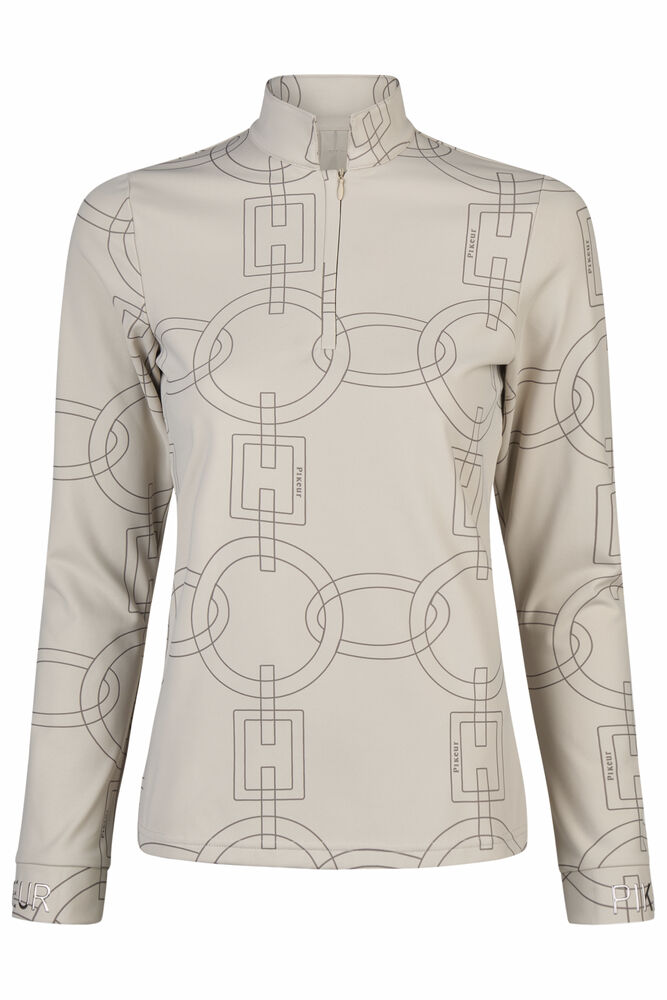 Beige long-sleeve shirt with geometric pattern on a white background