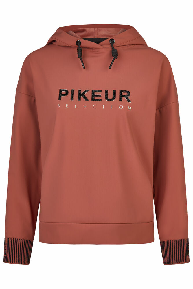 Red hoodie with 'PIKEUR' logo on a white background